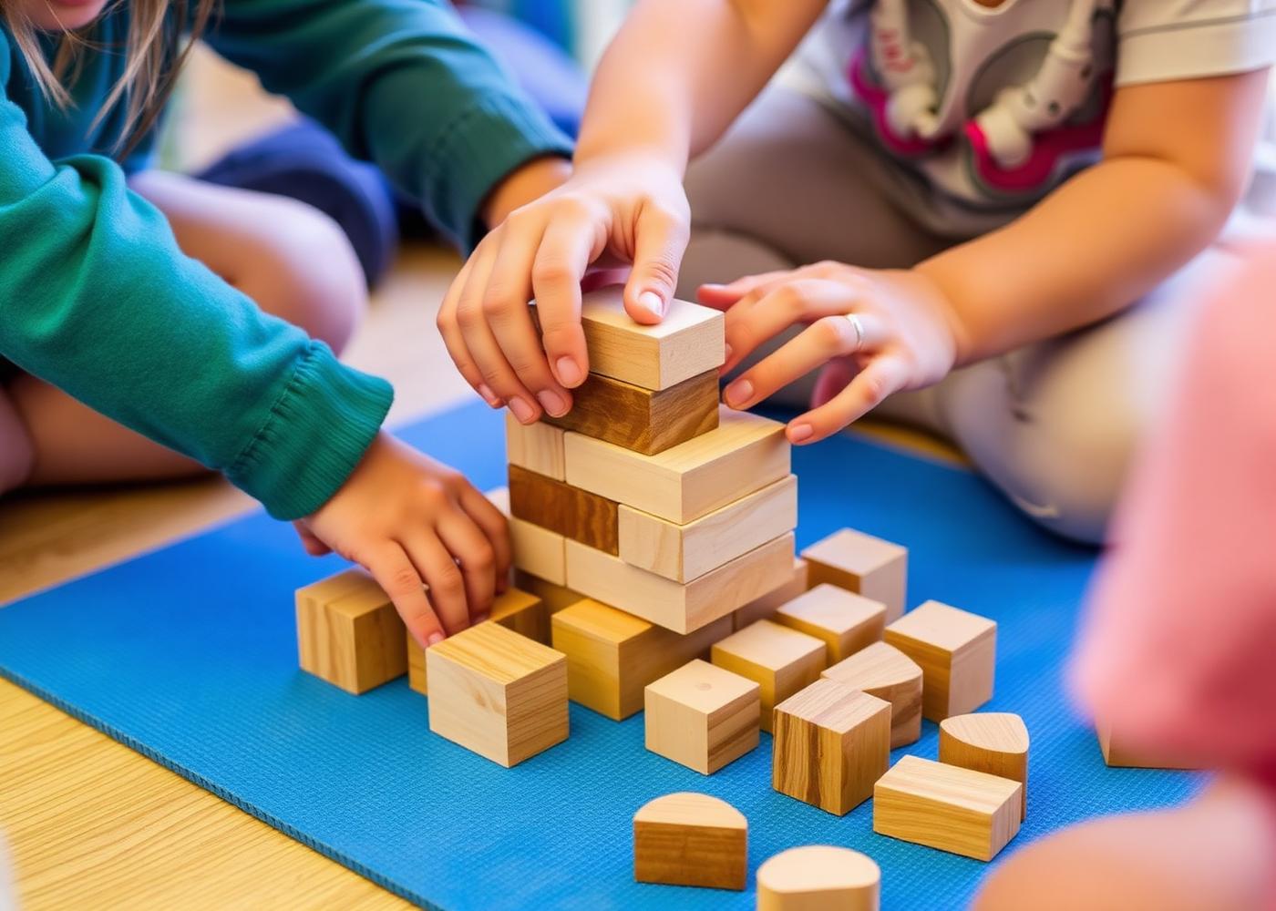 Kooperationsspiel mit Holzbausteinen